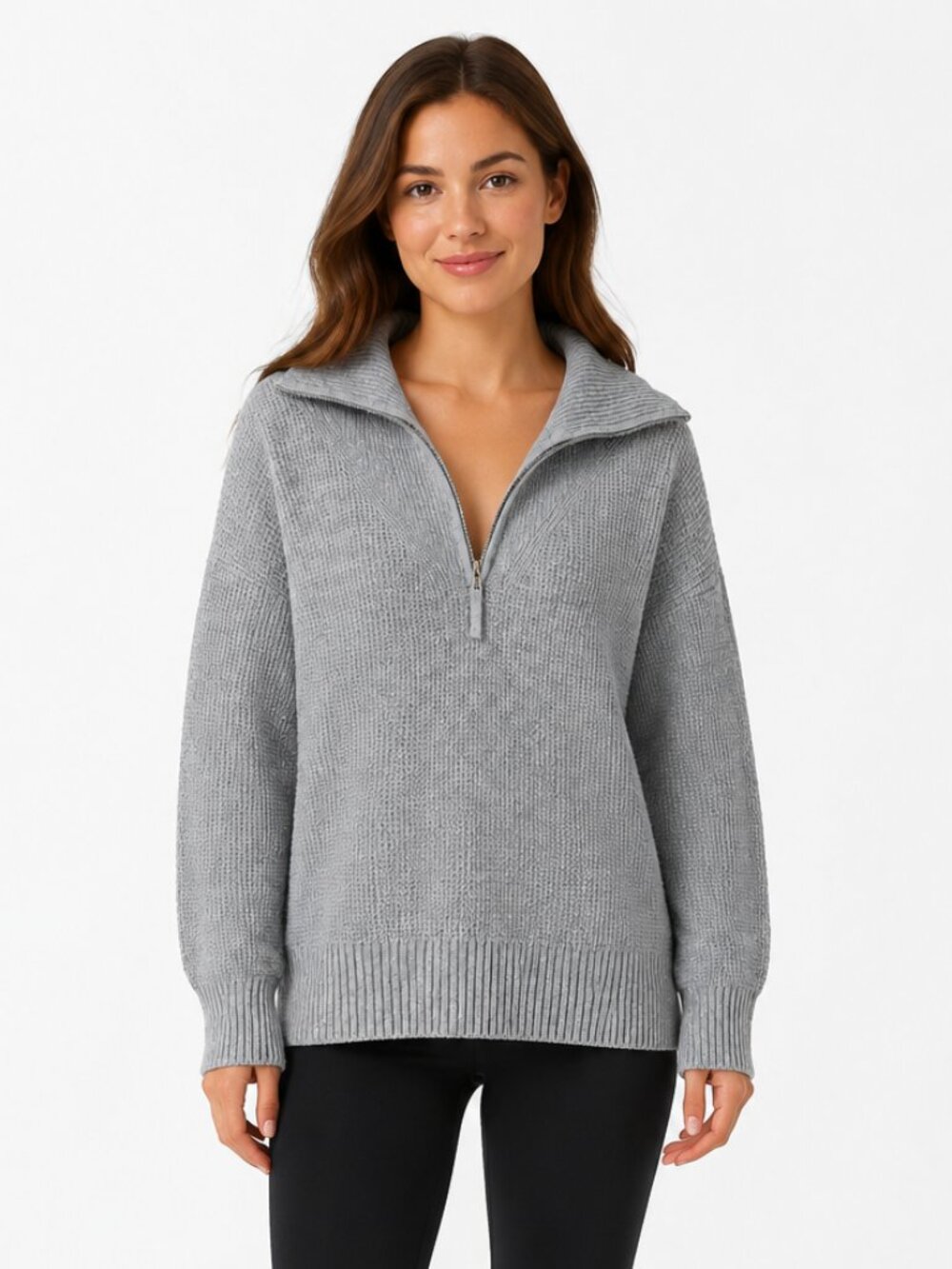 OFFLINE By Aerie Cool Down Waffle Quarter Zip Sweater Gray S